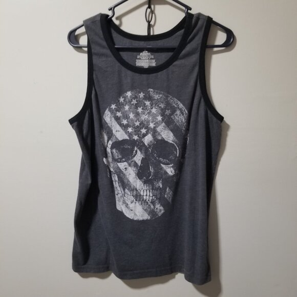 No Boundaries Skull Flag Charcoal Gray Tank M (38-40) Men's - Picture 1 of 6